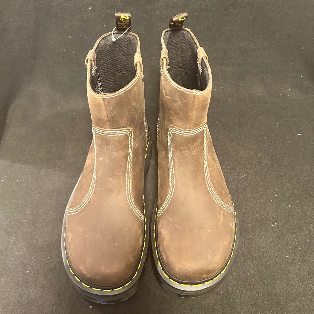 Dr. Martens Zebzag Rigger Boot Women 10 Brown Leather Contrast Stitch Platform